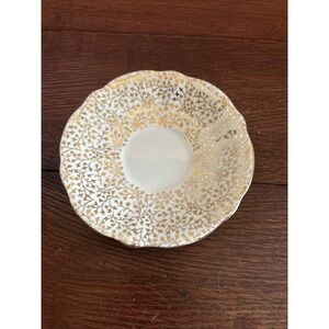 Queen Anne  England  Saucer  w/  Gilded Laced Foliage Design  ( saucer only )